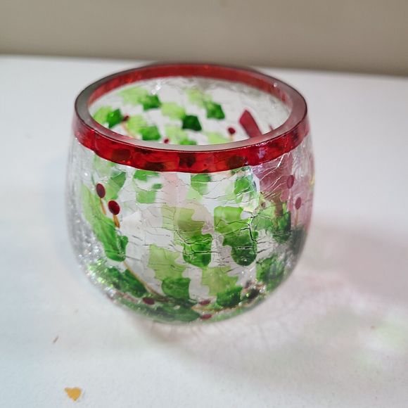 Cardinal With Holly Crackle Glass Votive Tea Light Candle Holder hanpain… - Picture 9 of 12